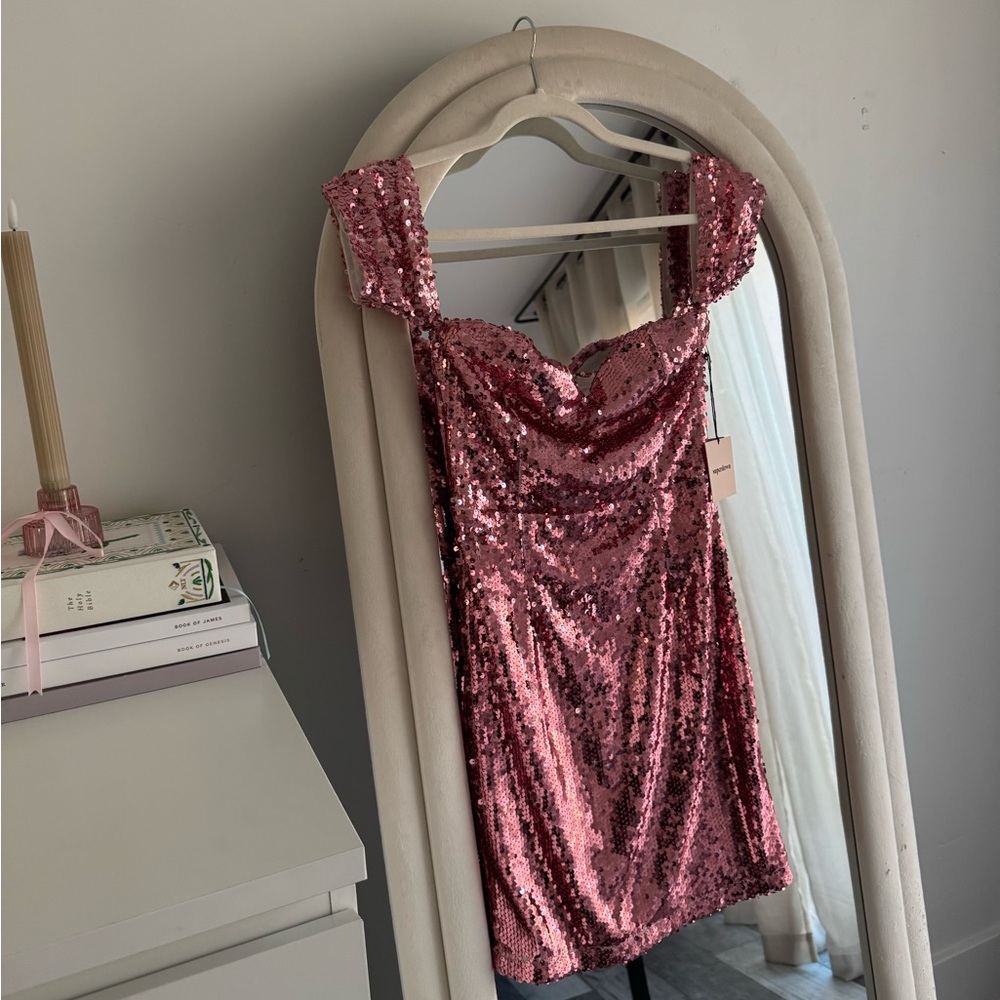 Superdown Off The Shoulder Pink Sequin Mini Dress NWT